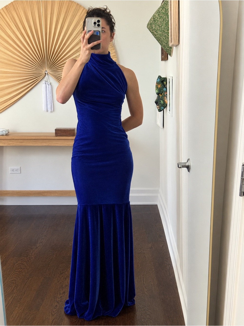 Anamaria Couture Elegant Royal Blue Velvet Halter Evening Gown Size S